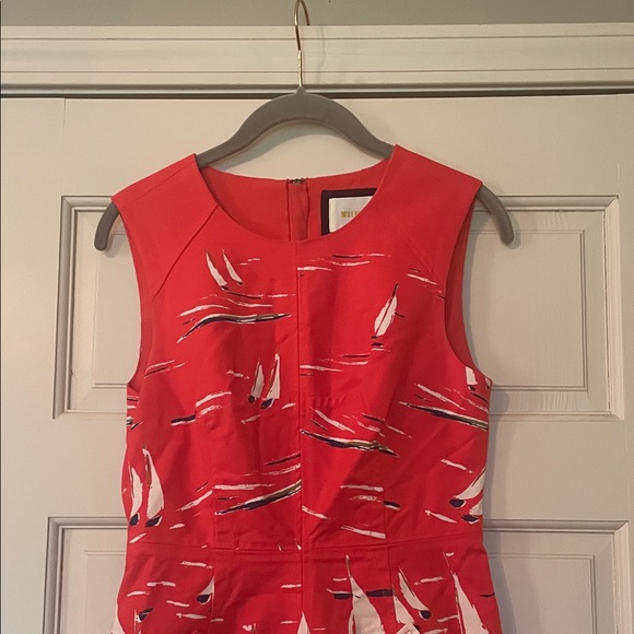 Anthropologie, Maeve —Sleeveless Tomato Red Sailboat Print Dress -Size 2 - Picture 2 of 11